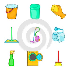 Floor cleaning icon set, cartoon style