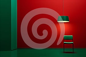 Floor design chair green room wall interior red modern furniture minimal lamp