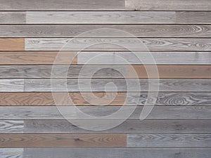 Floor of grey terrace boards. Wooden floor plank texture. Top view. Full screen photo. Not seamless texture.
