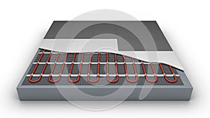 Floor heating system with cable. 3D-rendering.