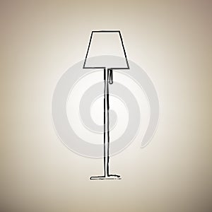 Floor lamp sign illustration. Vector. Brush drawed black icon at