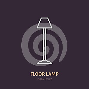 Floor lamp, torchere flat line icon. Home lighting, light fixture sign. Illustration for interior lamps store