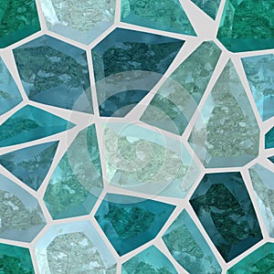 Floor marble irregular plastic stony mosaic pattern texture seamless background with light gray grout - turquoise blue col