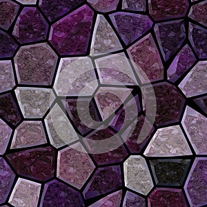 Floor marble mosaic pattern seamless background with black grout - dark purple violet fuchsia maroon mauve color