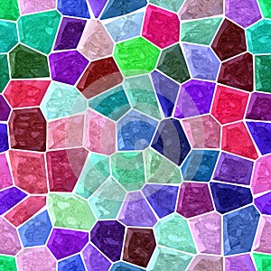 Floor marble mosaic pattern seamless background with white grout - red, pink, blue, green, turquoise, maroon, purple color