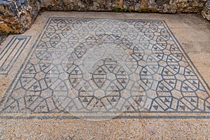 Floor mosaics at the ancient site of Conimbriga near Coimbra in Portugal