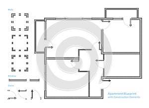 Floor Plan. Apartment Blueprint with Construction Elements. House Project. Vector