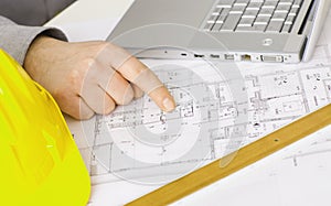 Floor plan on architect's desk