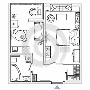 Floor plan with furniture placement. The interior design project. Vector.