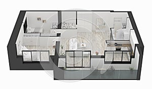 Floor plan of a home top view. Open concept living apartment layout