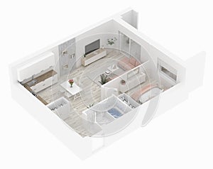 Floor plan of a home top view. Open concept living apartment layout