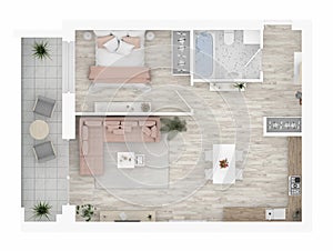 Floor plan of a home top view. Open concept living apartment layout