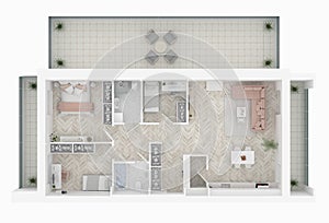 Floor plan of a home top view. Open concept living apartment layout