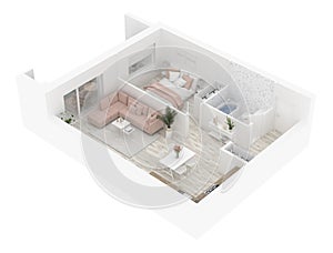 Floor plan of a home top view. Open concept living apartment layout