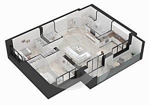 Floor plan of a home top view. Open concept living apartment layout