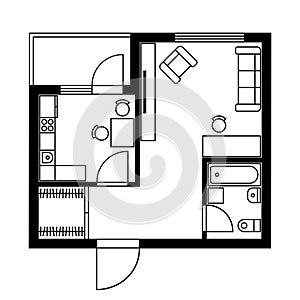 Floor Plan of a House with Furniture. Vector