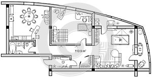 Floor plan of a house. Layout of the apartment in top view with furniture. Vector