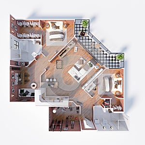 Floor plan of a house top view 3D illustration