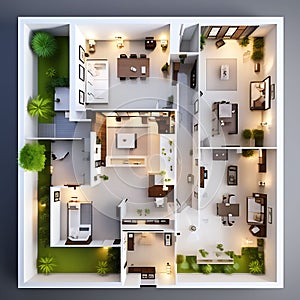 floor plan of a house, top view - 3D illustration of an open-concept living apartment layout