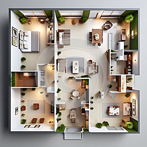 floor plan of a house, top view - 3D illustration of an open-concept living apartment layout