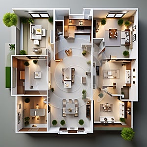 floor plan of a house, top view - 3D illustration of an open-concept living apartment layout