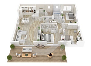 Floor plan of a house top view. Open concept living appartment layout