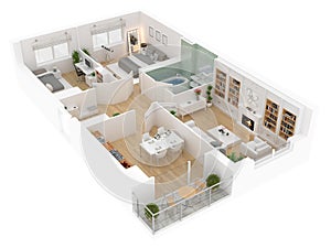 Floor plan of a house top view. Open concept living appartment layout