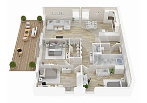 Floor plan of a house top view. Open concept living appartment layout