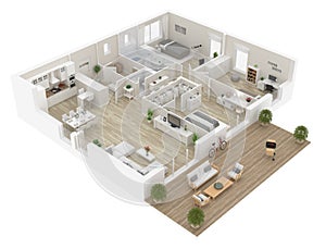 Floor plan of a house top view. Open concept living appartment layout