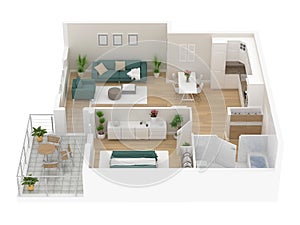Floor plan of a house top view. Open concept living appartment layout