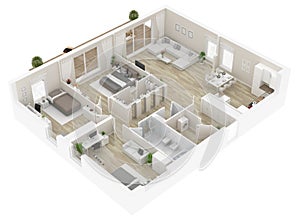 Floor plan of a house top view. Open concept living appartment layout