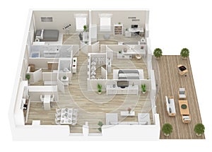 Floor plan of a house top view. Open concept living appartment layout