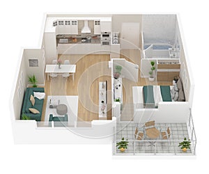 Floor plan of a house top view. Open concept living appartment layout