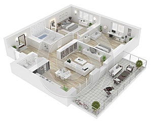 Floor plan of a house view 3D illustration