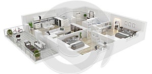 Floor plan of a house view 3D illustration