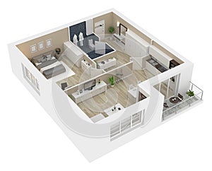 Floor plan of a house view 3D illustration