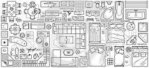 Floor plan icon set in top view for interior design.  Architecture plan with furniture View from above.