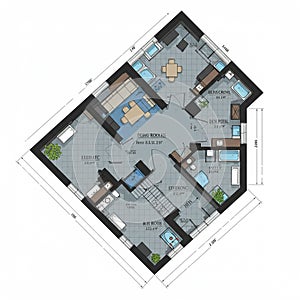 Floor plan of a residential space featuring a central 