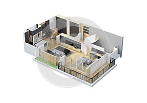 Floor plan top view. House interior isolated on white background. 3D render