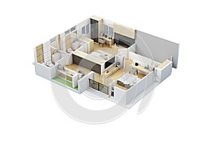 Floor plan top view. House interior isolated on white background. 3D render