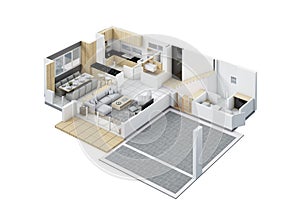 Floor plan top view. House interior  on white background. 3D render