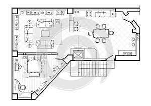 Floor plan, top view. The interior design terrace. The cottage is a covered veranda.