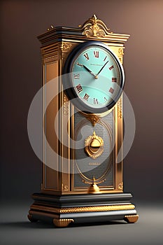 Floor retro clock in a wooden case on a coloured background.