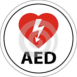 Floor Sign AED with Defib Heart, Red Border Floor Sign