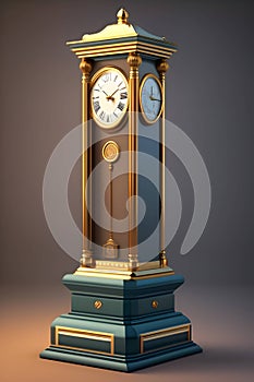 A wooden cased retro clock stands on the floor.