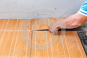 Floor tile installation for house building