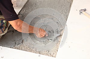 Floor tile installation for house building