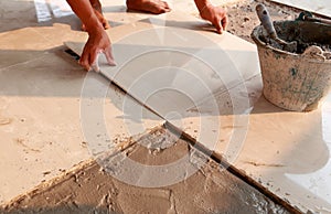 Floor tile installation for house building