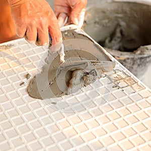 Floor tile installation for house building