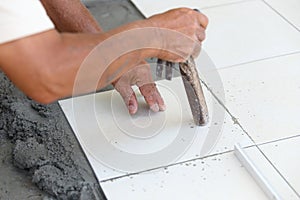 Floor tile installation for house building